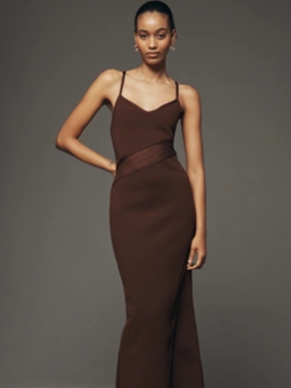 Elegant Brown Spaghetti-Strap Maxi Dress